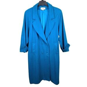 Miss Bobbie Teal Blue Vintage Pure Wool Coat 70's 80's Double Breasted Overcoat